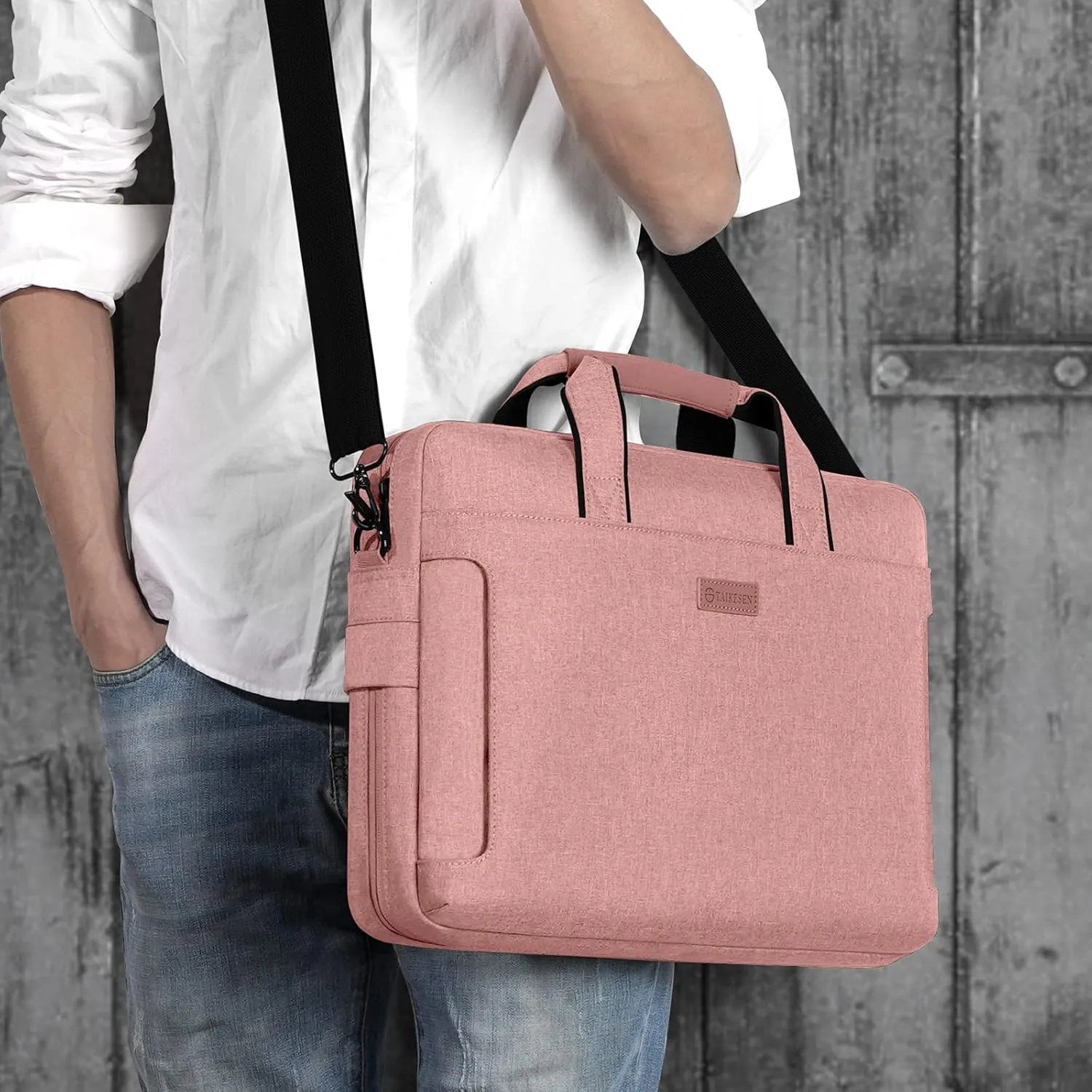 Laptop Shoulder Bag, 13-14-15-15.6-17.3 Inch Laptop/Tablet, Water-Repellent Fabric, Business for Men Women (17.3 inch, Pink)