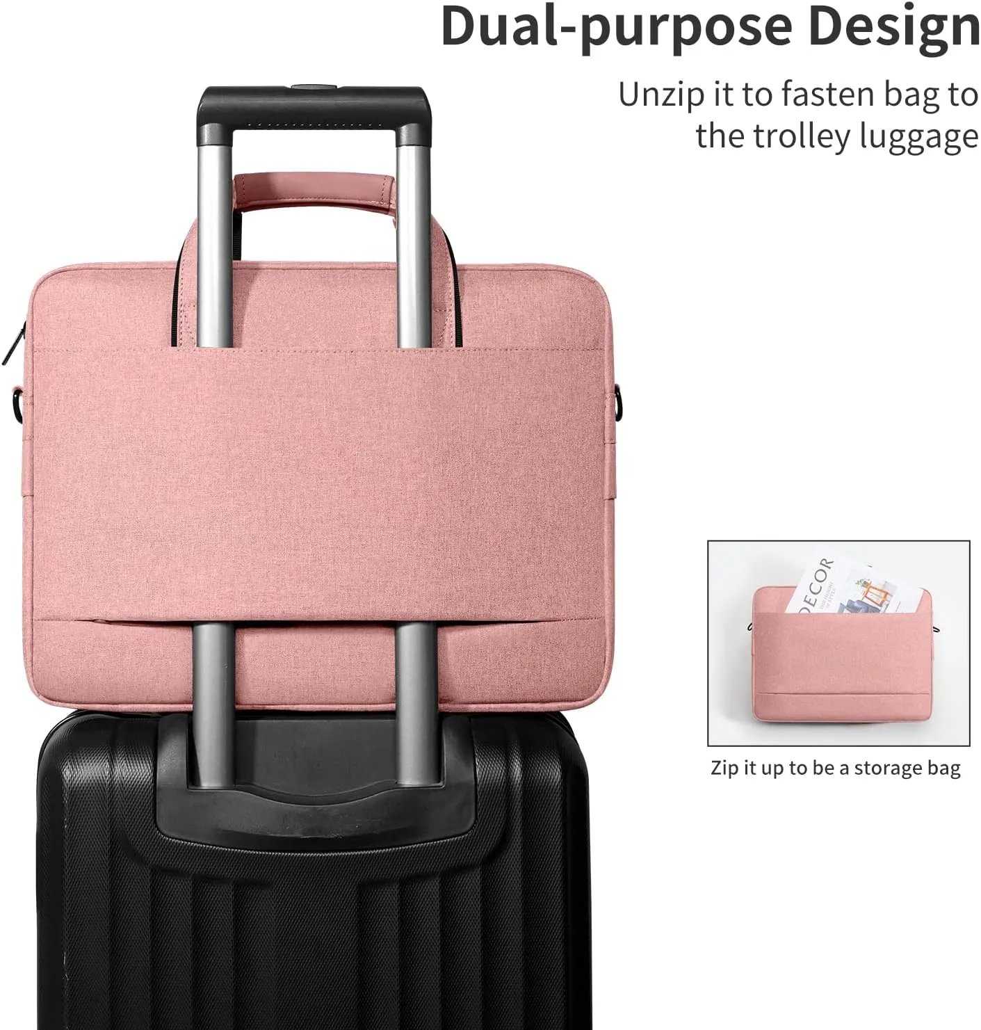 Laptop Shoulder Bag, 13-14-15-15.6-17.3 Inch Laptop/Tablet, Water-Repellent Fabric, Business for Men Women (17.3 inch, Pink)