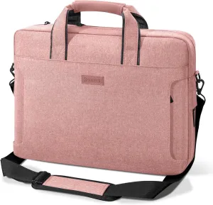 Laptop Shoulder Bag, 13-14-15-15.6-17.3 Inch Laptop/Tablet, Water-Repellent Fabric, Business for Men Women (17.3 inch, Pink)