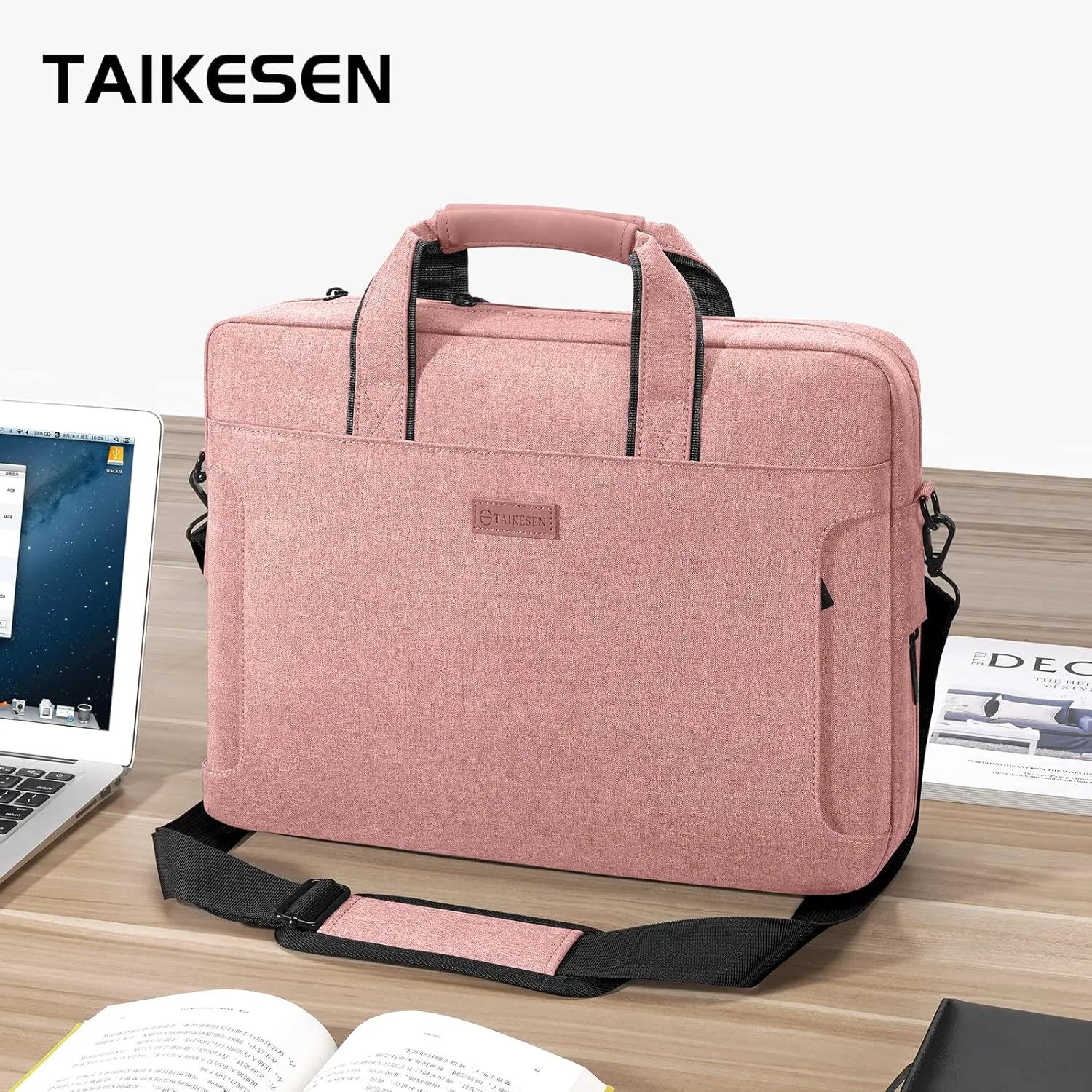 Laptop Shoulder Bag, 13-14-15-15.6-17.3 Inch Laptop/Tablet, Water-Repellent Fabric, Business for Men Women (17.3 inch, Pink)