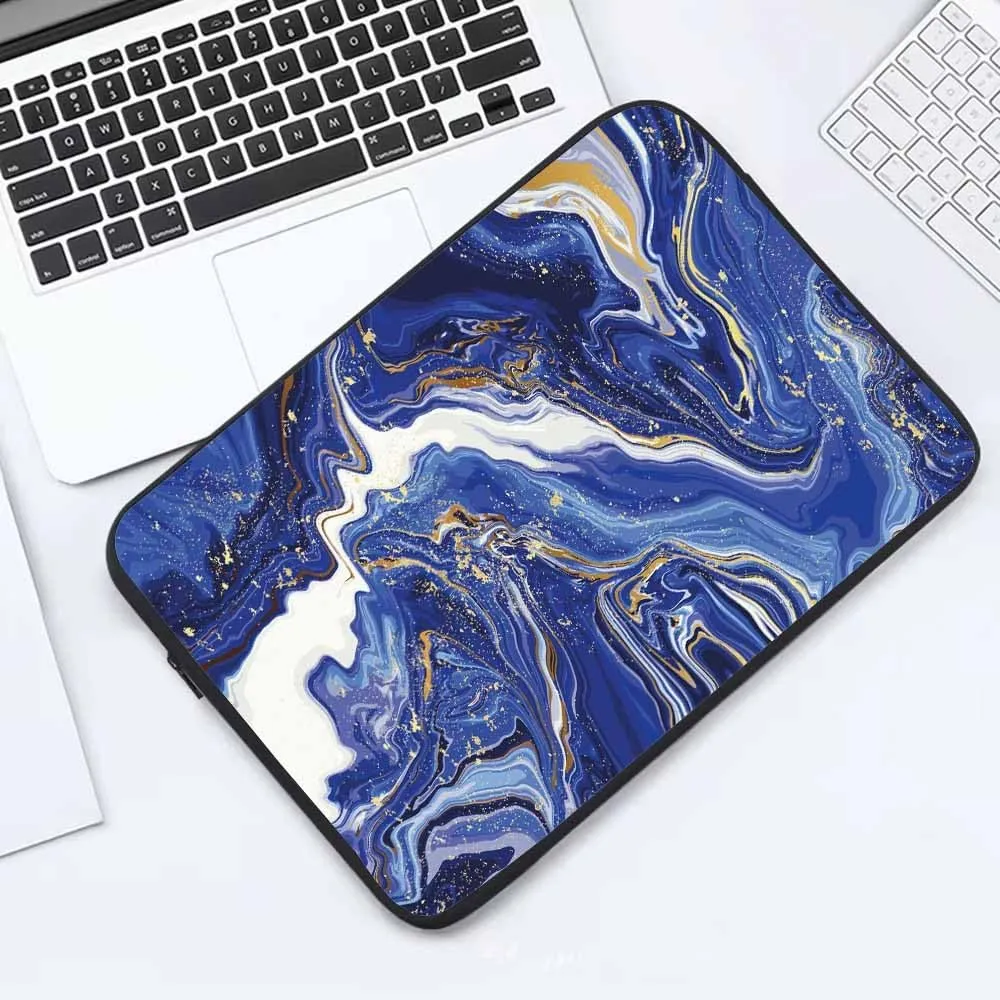 Laptop Sleeve Bag 15.4 15.6 Inch,Blue Marble and Gold Powder Natural Luxury Style Swirls Protective Polyester Computer Cases Laptop Cover Briefcase Bag Tablet Travel Cover