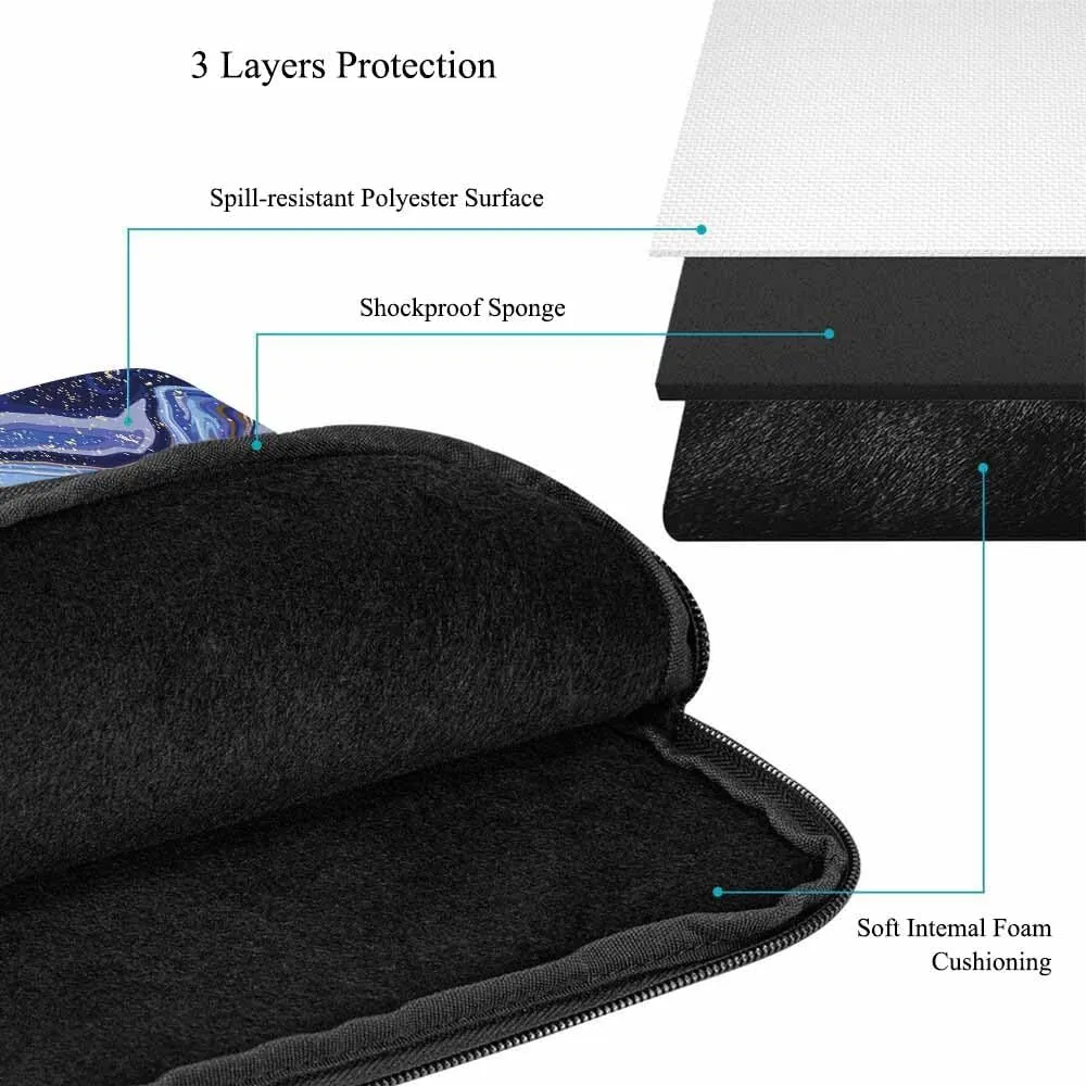 Laptop Sleeve Bag 15.4 15.6 Inch,Blue Marble and Gold Powder Natural Luxury Style Swirls Protective Polyester Computer Cases Laptop Cover Briefcase Bag Tablet Travel Cover