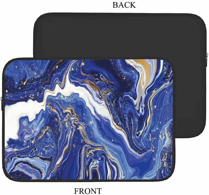 Laptop Sleeve Bag 15.4 15.6 Inch,Blue Marble and Gold Powder Natural Luxury Style Swirls Protective Polyester Computer Cases Laptop Cover Briefcase Bag Tablet Travel Cover