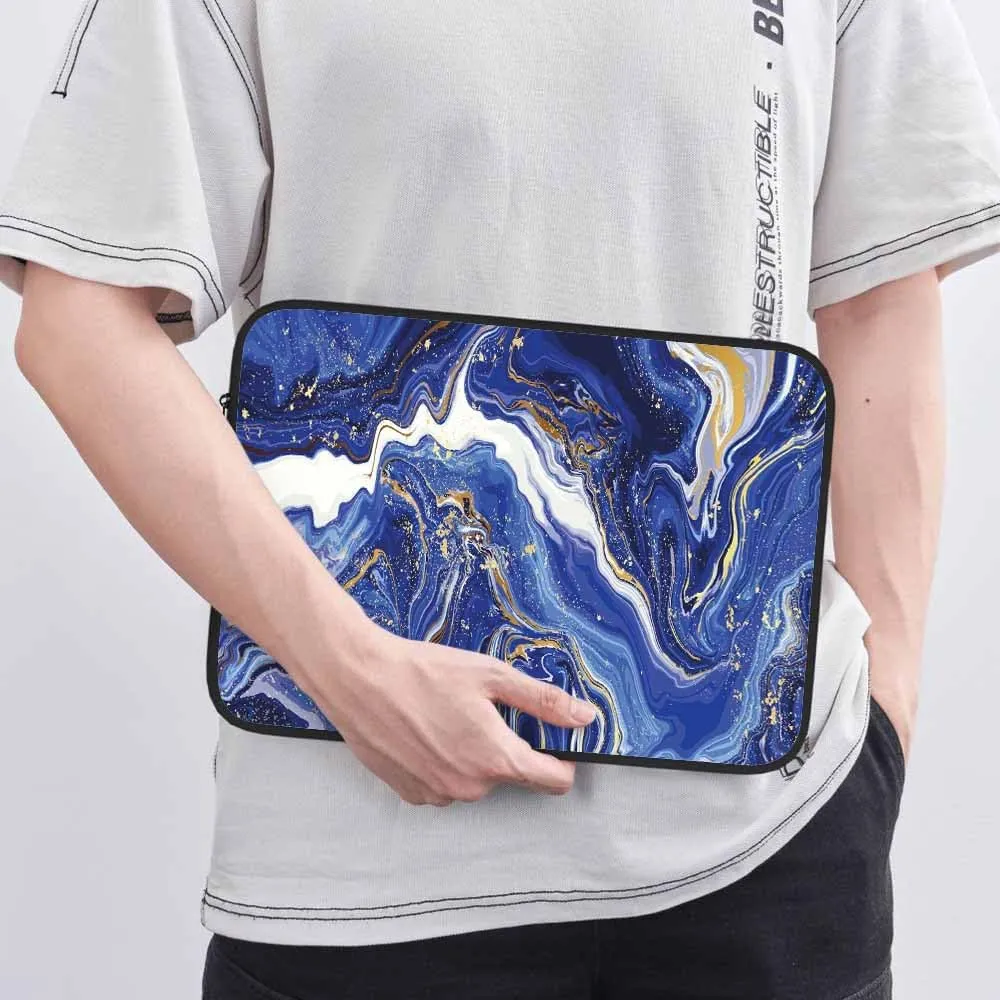 Laptop Sleeve Bag 15.4 15.6 Inch,Blue Marble and Gold Powder Natural Luxury Style Swirls Protective Polyester Computer Cases Laptop Cover Briefcase Bag Tablet Travel Cover