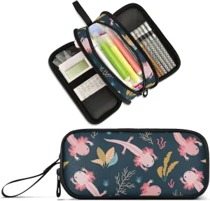 Large Capacity Pencil Case Pencil Pouch Office School Large Storage Pen Bag 3 Compartment pencil box for Adults School Teen Girl Boy Men Women (Axolotl)