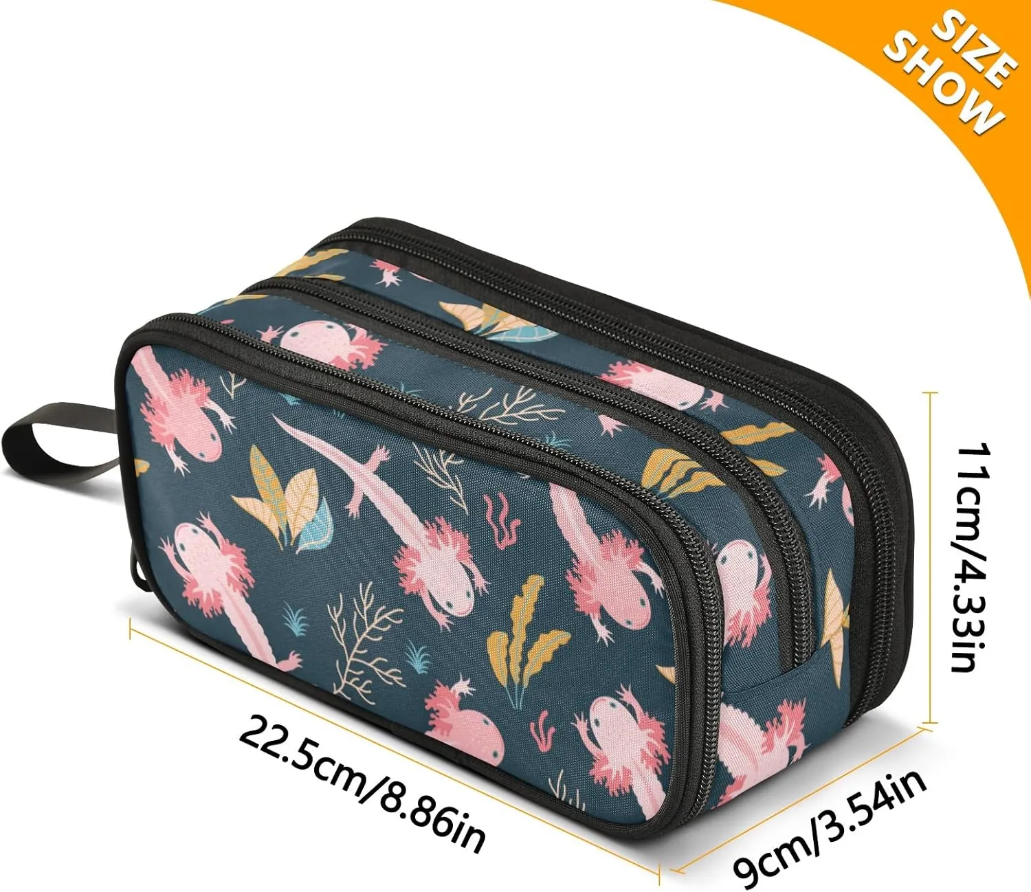 Large Capacity Pencil Case Pencil Pouch Office School Large Storage Pen Bag 3 Compartment pencil box for Adults School Teen Girl Boy Men Women (Axolotl)