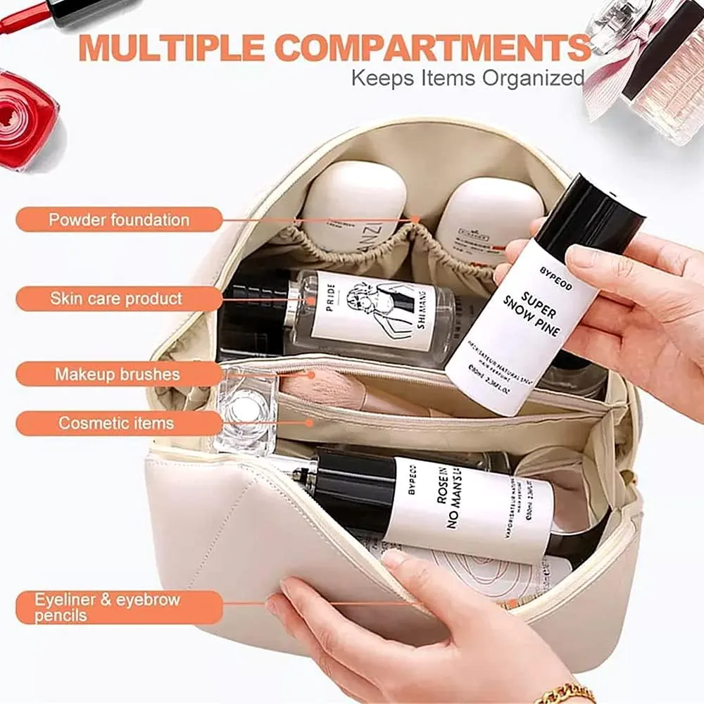 Large Capacity Travel Makeup Bag Portable Travel Cosmetic Bag for Women,Makeup Organizer Storage Cases Toiletry Bag Waterproof Bathroom Bag for Girls With Handle and Divider(White)