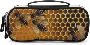 Large Makeup Bag for Purse Bees on Hive Cosmetic Bag for Women Travel Toiletry Bag with Handle Make Up Organizer Case Portable Pen Bag Small Pencil Case for Office