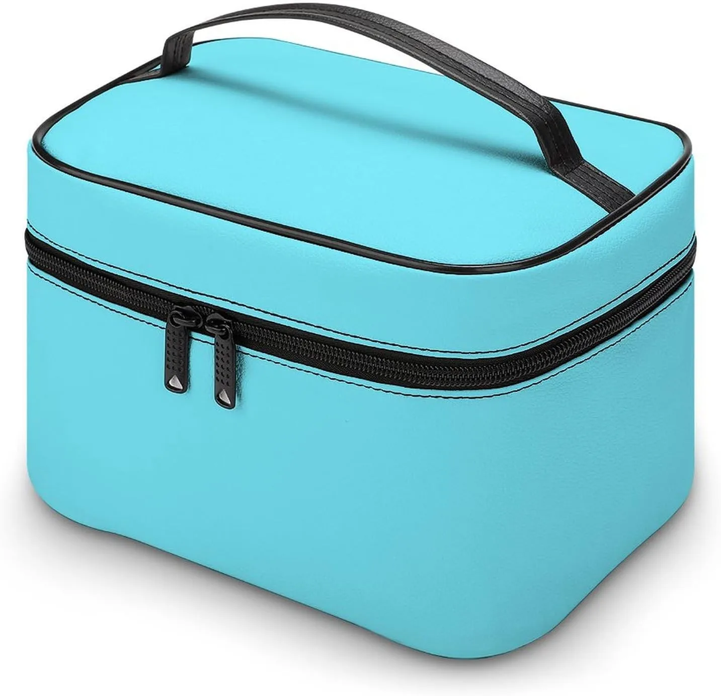Large Makeup Bag, Solid Color Light Aqua Blue Cosmetic Bag for Women Girls, Portable Toiletry Bag, Travel Make Up Organizer Bag
