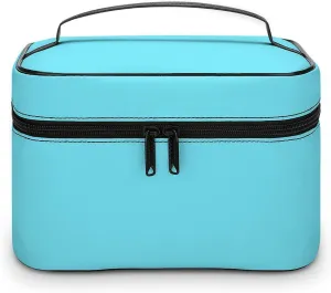 Large Makeup Bag, Solid Color Light Aqua Blue Cosmetic Bag for Women Girls, Portable Toiletry Bag, Travel Make Up Organizer Bag
