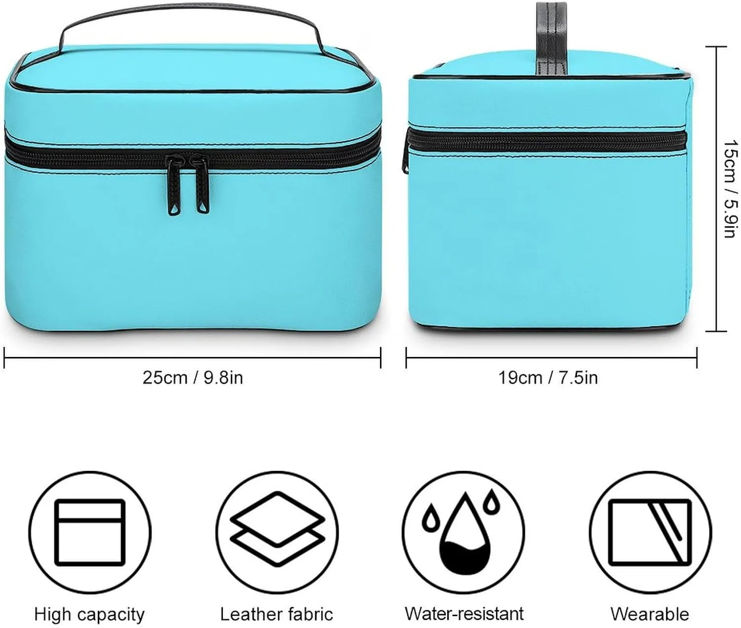 Large Makeup Bag, Solid Color Light Aqua Blue Cosmetic Bag for Women Girls, Portable Toiletry Bag, Travel Make Up Organizer Bag