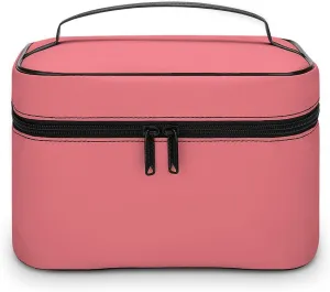 Large Makeup Bag, Solid Color Plain Dark Coral Pink Cosmetic Bag for Women Girls, Portable Toiletry Bag, Travel Make Up Organizer Bag