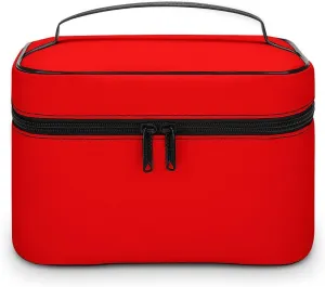 Large Makeup Bag, Solid Neon Red Cosmetic Bag for Women Girls, Portable Toiletry Bag, Travel Make Up Organizer Bag