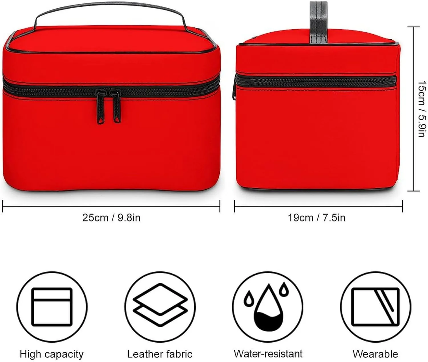 Large Makeup Bag, Solid Neon Red Cosmetic Bag for Women Girls, Portable Toiletry Bag, Travel Make Up Organizer Bag