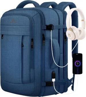 Large Travel Laptop Backpack for Men, 50L Carry On Backpack Flight Approved, Expandable Laptop Bag Water Resistant Overnight Weekender Gym Daypack Traveling Backpack, Traveler Gifts, Blue