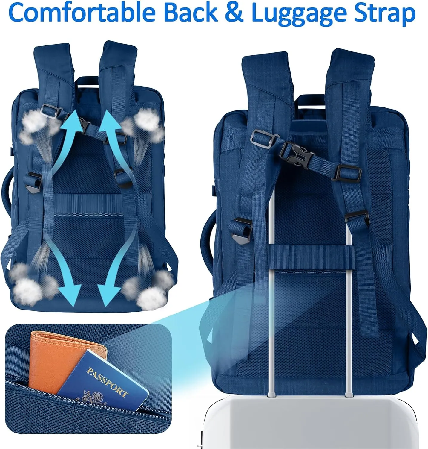 Large Travel Laptop Backpack for Men, 50L Carry On Backpack Flight Approved, Expandable Laptop Bag Water Resistant Overnight Weekender Gym Daypack Traveling Backpack, Traveler Gifts, Blue