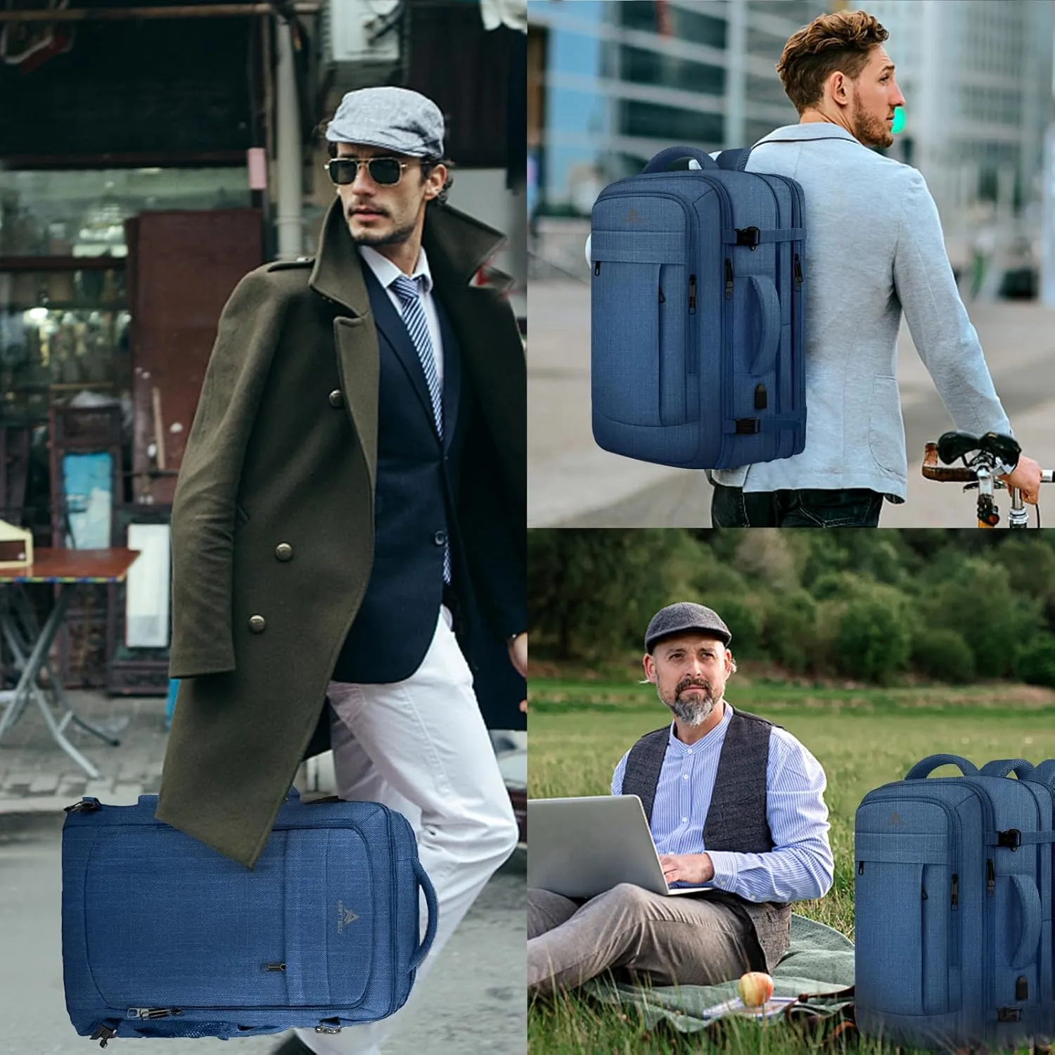 Large Travel Laptop Backpack for Men, 50L Carry On Backpack Flight Approved, Expandable Laptop Bag Water Resistant Overnight Weekender Gym Daypack Traveling Backpack, Traveler Gifts, Blue