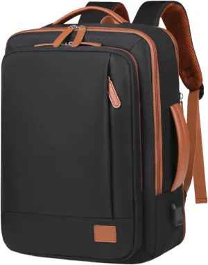 Large Travel Laptop Backpack for Men Women, Expandable Waterproof Carry On Backpack Airline Approved with USB Charging Port & Wet Pocket, 15.6" Business Work Backpack Rucksack Casual Daypack Black