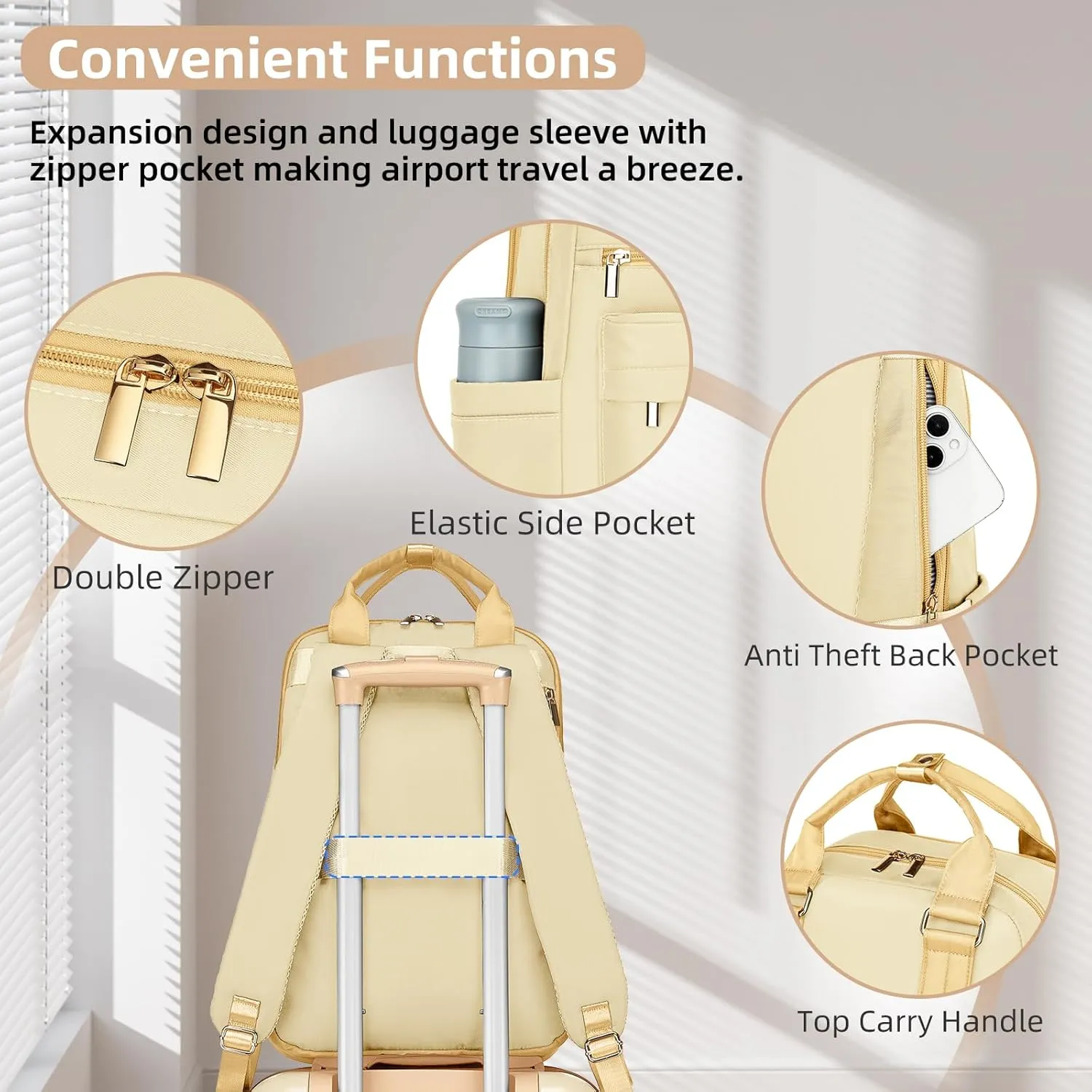 LARVENDER Luggage Sets 3 Piece Expandable Carry on Luggage 22x14x9 Airline Approved Hardshell Suitcase with Wheels TSA Lock, Lightweight Suitcase Set for Women with Travel Backpack, Cloud Cream