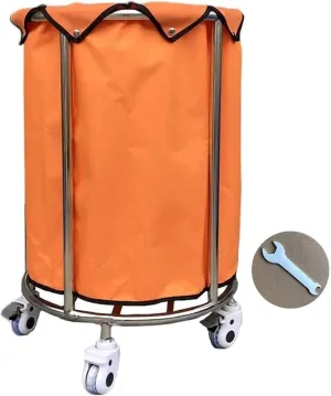 Laundry Sorter Cart Housekeeping Rolling Laundry Collector Trolley with Removable Bag, Wheeled Round Room Service Utility Cart