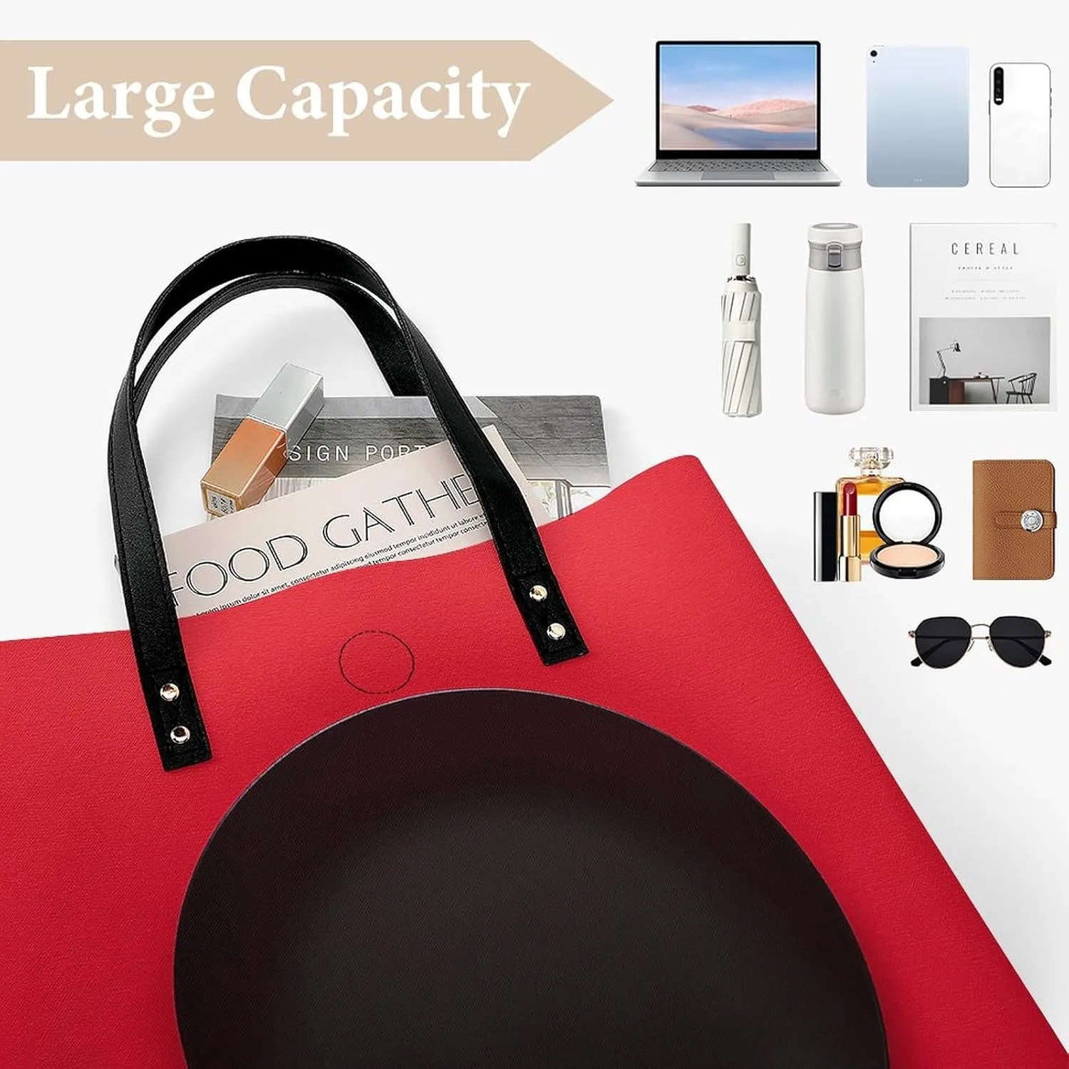 Leather Handbag for Women Tote Bag with Magnetic Buckle Red Black Plate Crossbody Bag Shoulder Bag