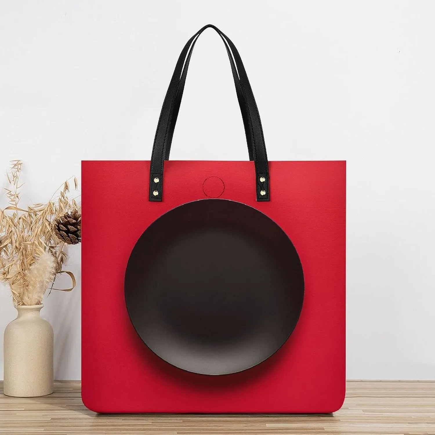 Leather Handbag for Women Tote Bag with Magnetic Buckle Red Black Plate Crossbody Bag Shoulder Bag