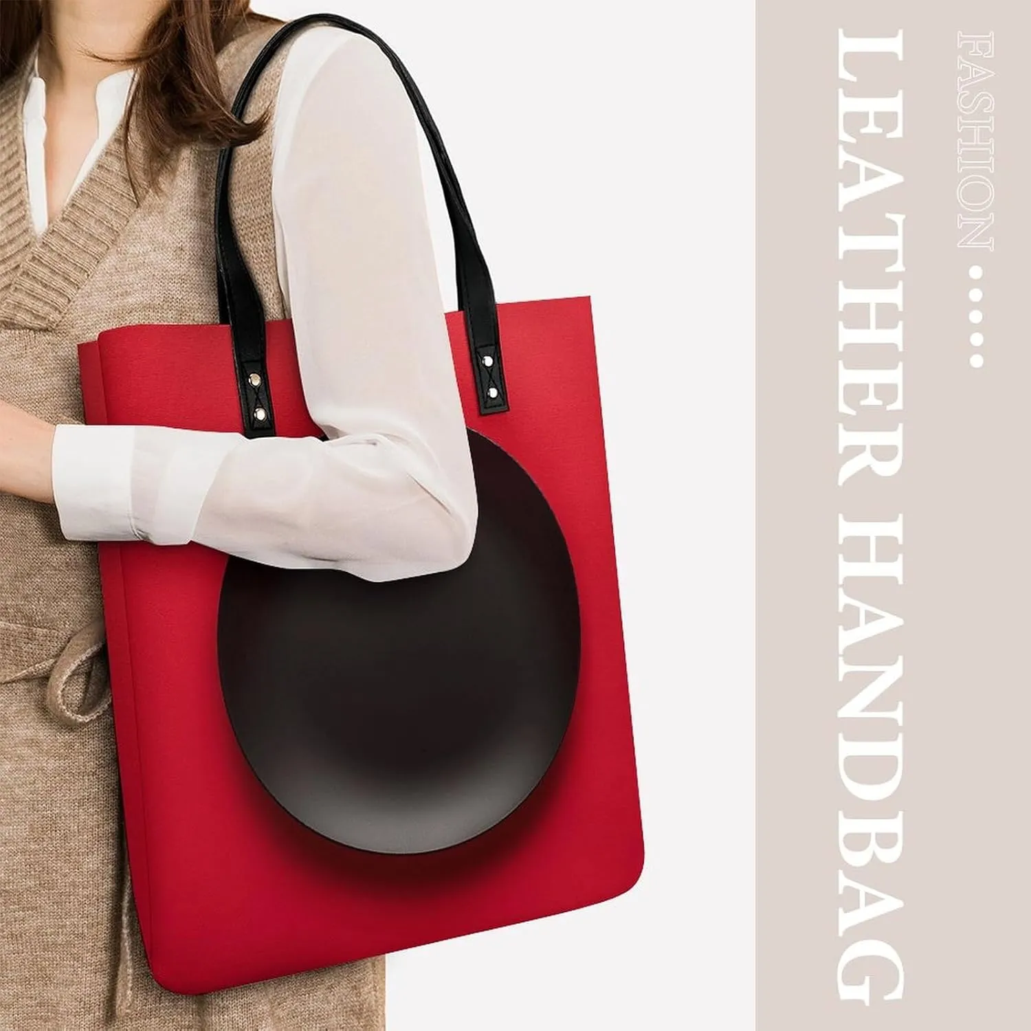 Leather Handbag for Women Tote Bag with Magnetic Buckle Red Black Plate Crossbody Bag Shoulder Bag