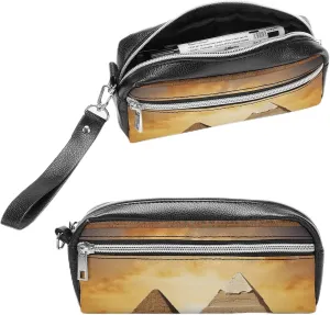 Leather Pencil Cases Ancient Egypt Pen Pouch Travel Cosmetic Bag for Purse Portable Makeup Brush Bag Holder Coin Purse for Women Makeup Case Organizer