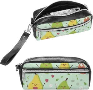 Leather Pencil Cases Cartoon Pears Pen Pouch Travel Cosmetic Bag for Purse Portable Makeup Brush Bag Holder Coin Purse for Women Makeup Case Organizer