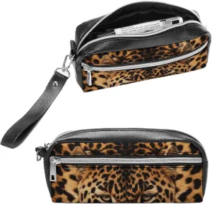 Leather Pencil Cases Depict A Leopard Pen Pouch Travel Cosmetic Bag for Purse Portable Makeup Brush Bag Holder Coin Purse for Women Makeup Case Organizer