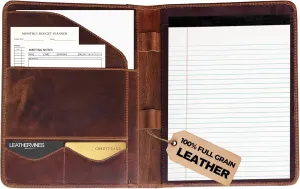 Leather Portfolio Business Organizer – A4 Leather Padfolio for Men & Women | Professional Document Folder with Business Card Holder, Legal Pad, Clipboard & Pen Slot – Ideal for Meetings & Travel