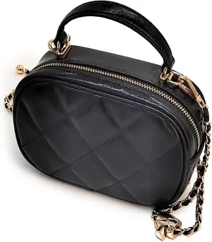 Leather Quilted Crossbody Bags for Women - Square Purse with Metal Chain Strap - Elegant Box Purse