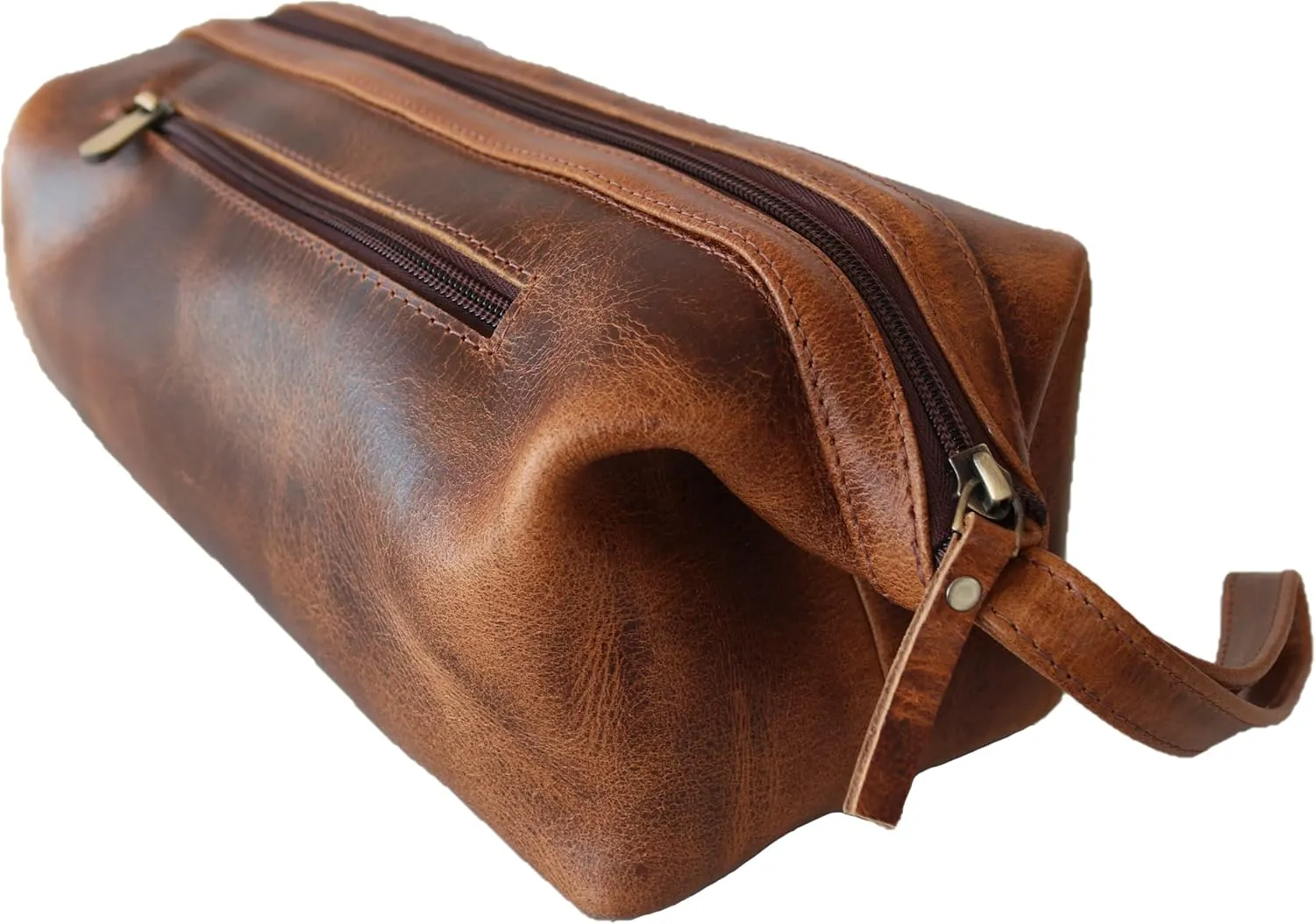 Leather Toiletry Bag for Men, Handmade Genuine Leather Wire Toiletry Bag, Bathroom Organizer Shaving Dopp kit, Cosmetic Bag for Men and Women, Makeup Bag (4 Antique Tan)