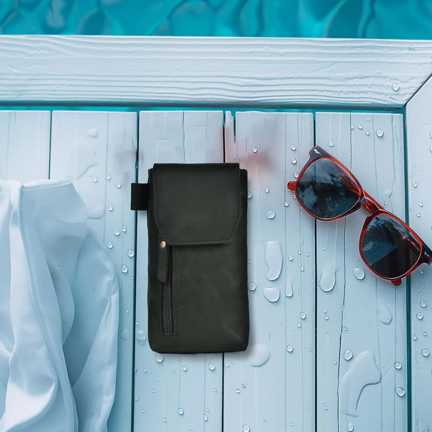 Leather Village Genuine Leather 7”x3.5” Phone Holster Pouch with Belt Clip, Magnetic Closure, ID Card Holder - Black Universal Case for iPhone, Samsung Galaxy, Google Pixel