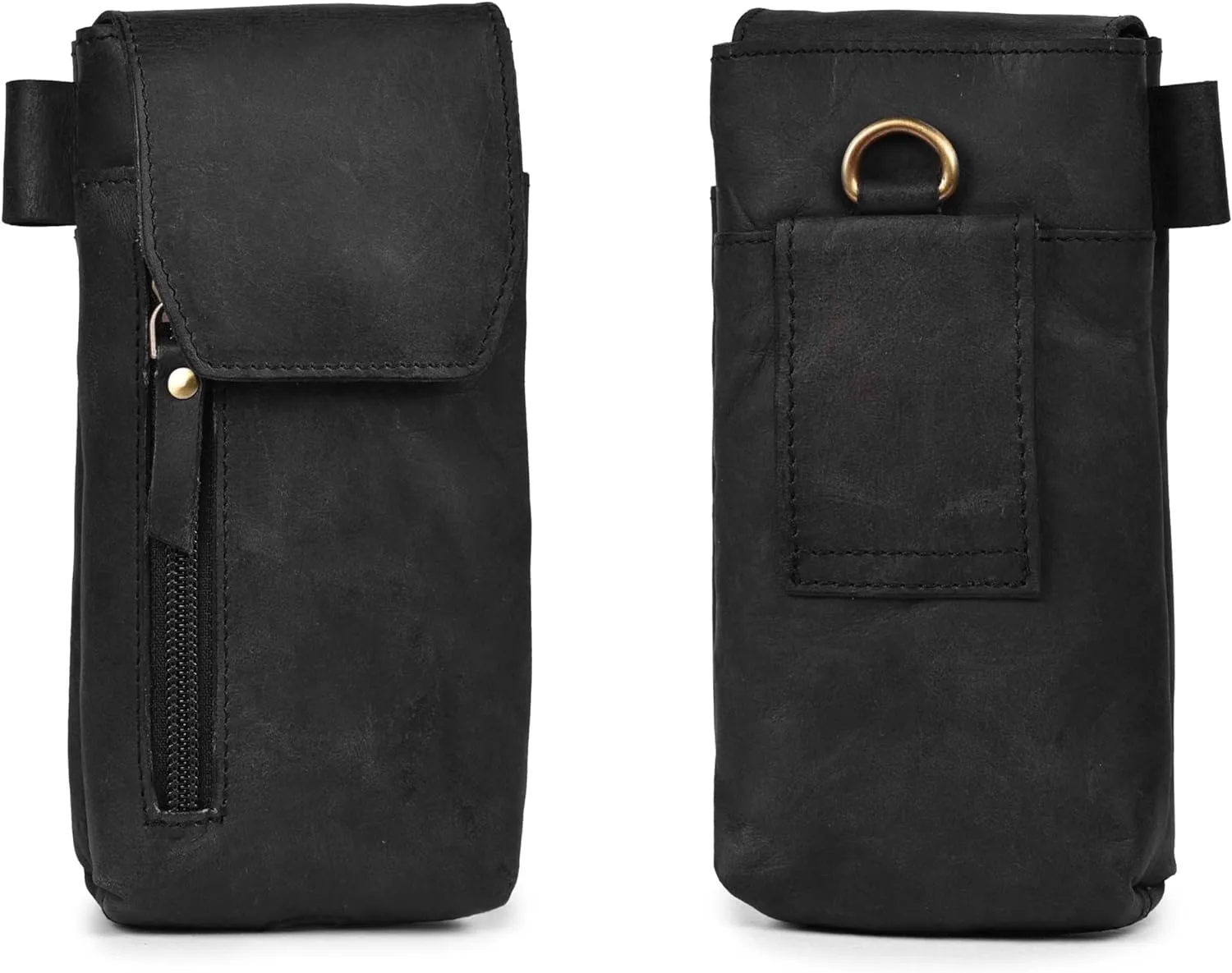 Leather Village Genuine Leather 7”x3.5” Phone Holster Pouch with Belt Clip, Magnetic Closure, ID Card Holder - Black Universal Case for iPhone, Samsung Galaxy, Google Pixel