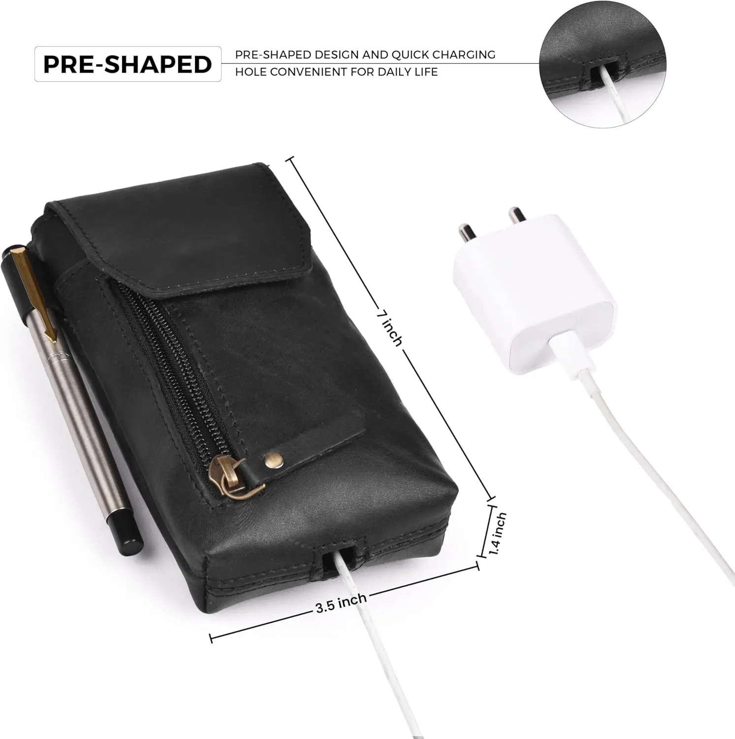 Leather Village Genuine Leather 7”x3.5” Phone Holster Pouch with Belt Clip, Magnetic Closure, ID Card Holder - Black Universal Case for iPhone, Samsung Galaxy, Google Pixel