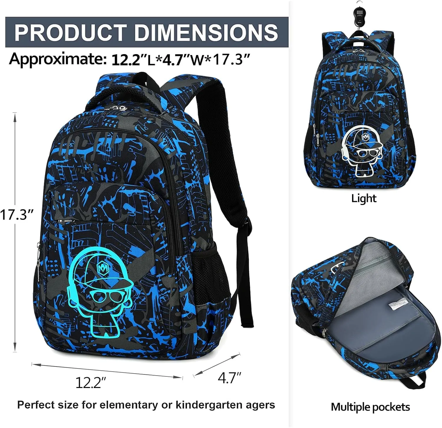 LEDAOU School Backpack Teen Boys Kids Bookbag Daypack School Bag (Graffiti Blue)