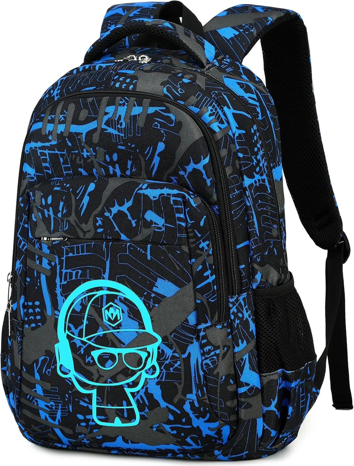 LEDAOU School Backpack Teen Boys Kids Bookbag Daypack School Bag (Graffiti Blue)