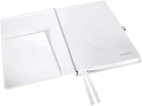 Leitz A5 Hard Cover Notebook, Arctic white Ruled, With 2 Bookmarks