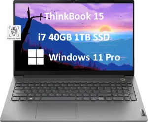 Lenovo ThinkBook 15 Gen 4 Business Laptop (15.6" FHD Anti-Glare, Intel 10-Core i7-1255U, 40GB RAM, 1TB PCIe SSD), 1080p Webcam, Narrow Bezel, Fingerprint, Wi-Fi 6, Ethernet, Win 11 Pro, Grey