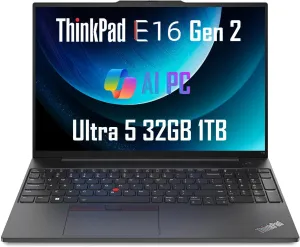 Lenovo ThinkPad E16 Gen 2 Business Laptop (16" FHD  Anti-Glare, Intel Core Ultra 5 125U (> i7-1355U), 32GB DDR5 RAM, 1TB SSD) Fingerprint, Backlit, Webcam, Ethernet, Win 11 Pro, 2025 AI PC, Black