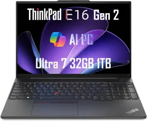 Lenovo ThinkPad E16 Gen 2 Business Laptop (16" FHD  Anti-Glare, Intel Core Ultra 7 155U (Beat i7-1355U), 32GB DDR5 RAM, 1TB SSD) Fingerprint, Backlit, Webcam, Ethernet, Win 11 Pro, 2025 AI PC, Black