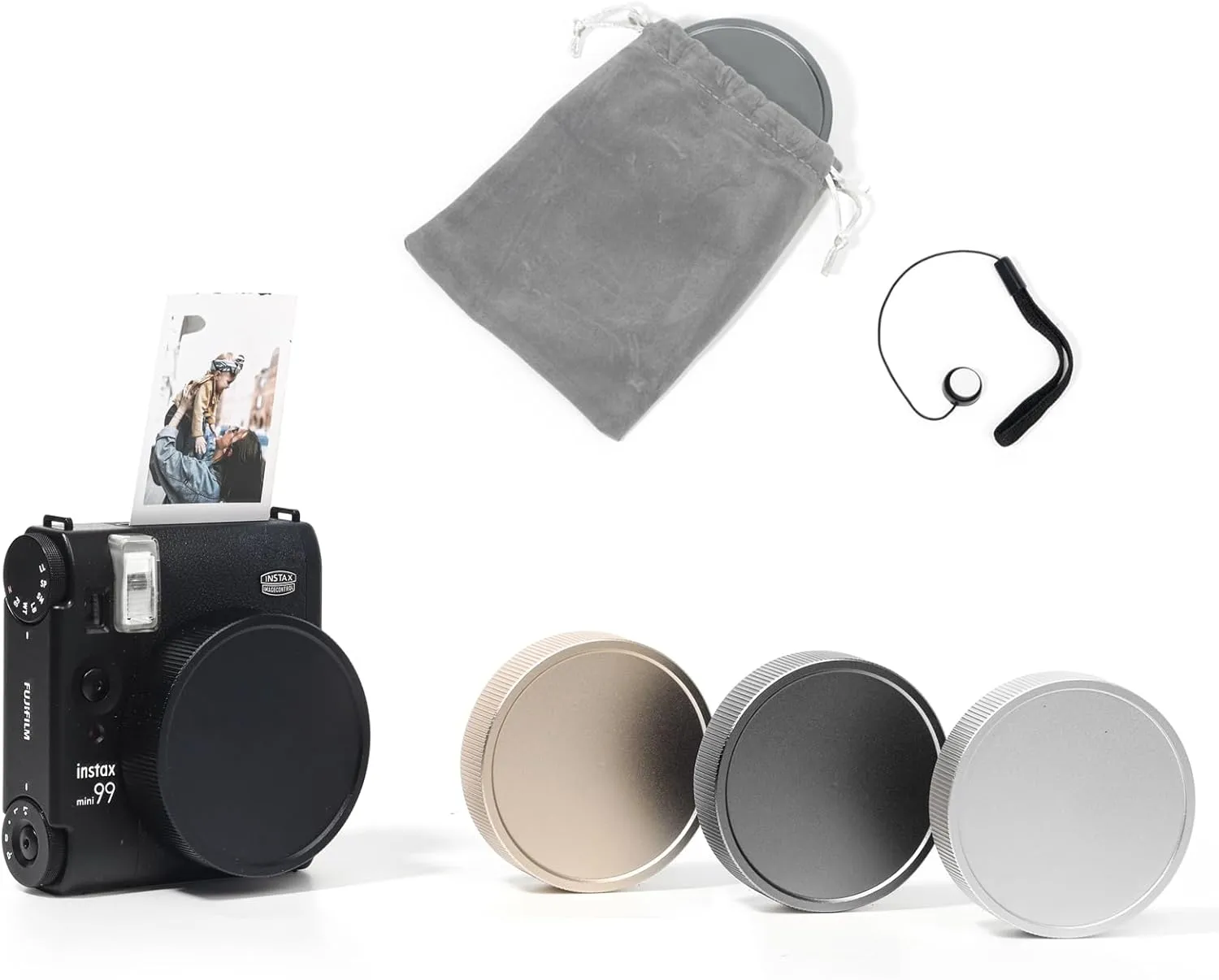 Lens Protective Cap Compatible with Fujifilm Instax Mini 99 Instant Camera, Instax Mini 99 Lens Cover, Aluminum Cap with Anti-lost Rope and Dust-Proof Bag - Silver