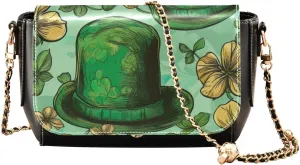 Leprechaun Hat and Clover Medium Leather Crossbody Bag, Leather Crossbody Bags, Shoulder Bags for Women Medium Size