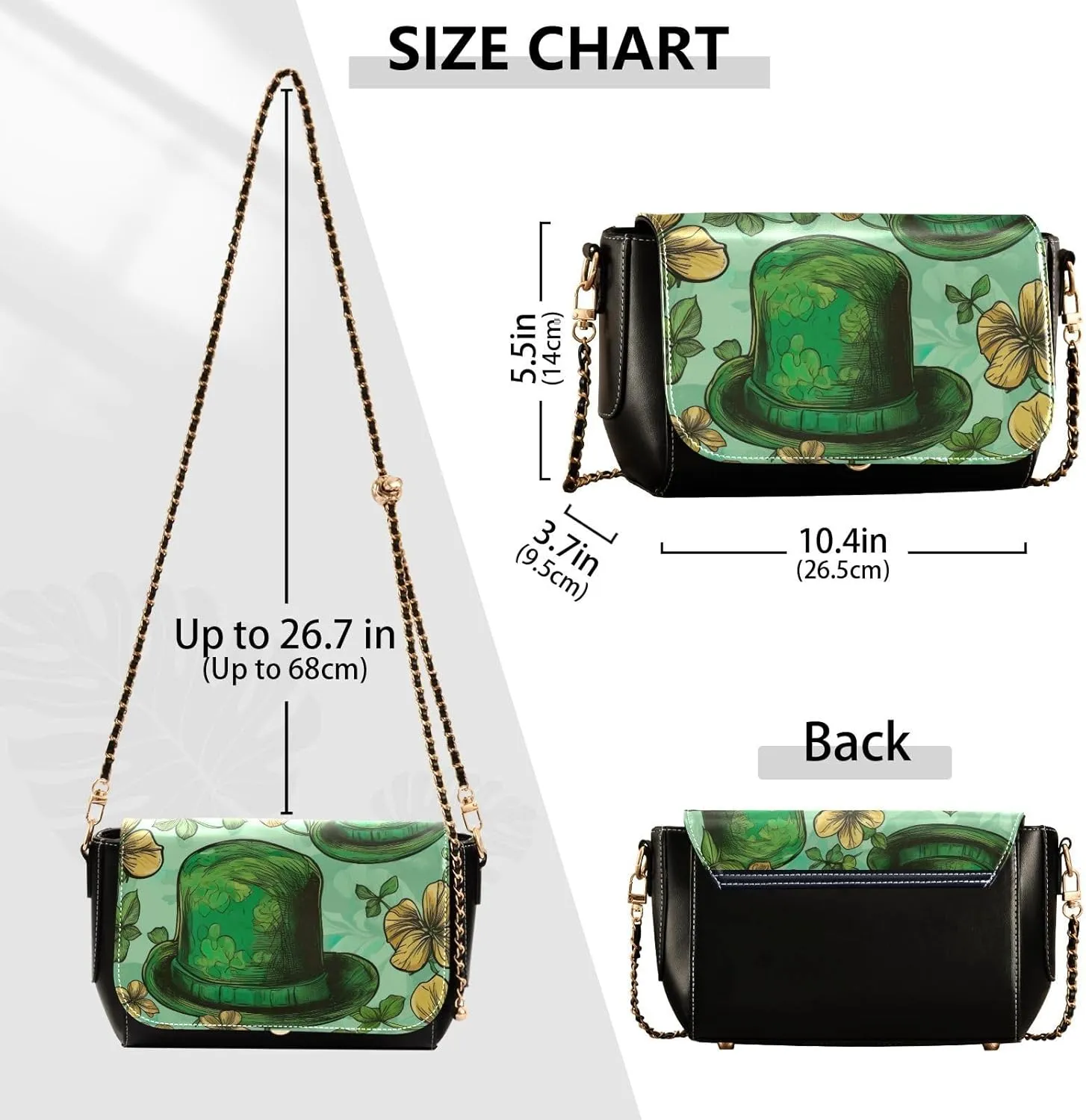 Leprechaun Hat and Clover Medium Leather Crossbody Bag, Leather Crossbody Bags, Shoulder Bags for Women Medium Size
