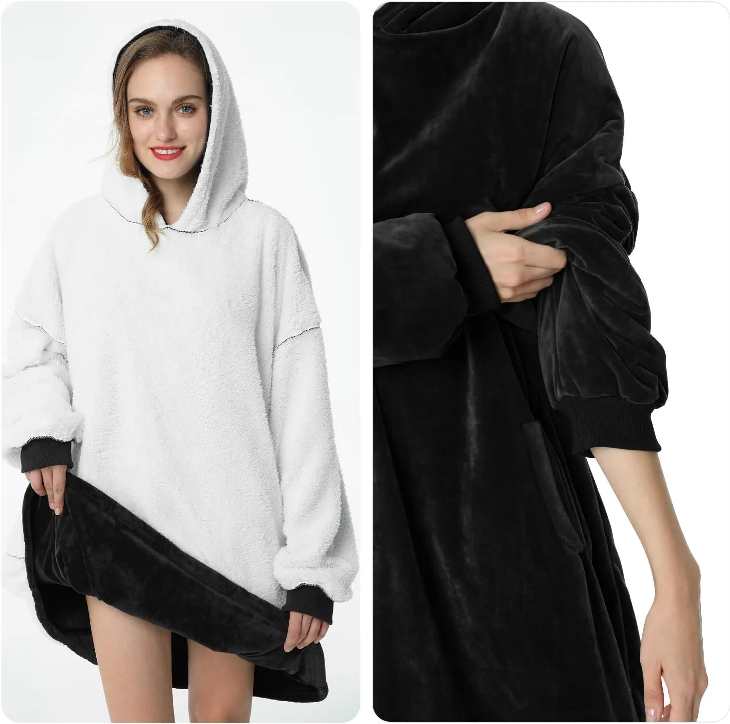 LetsFunny Blanket Hoodie,Oversized Wearable Sherpa Fleece Blanket Sweatshirt,Super Soft Warm Cozy with Giant Pocket,Gifts for Women Men Adults Teenagers Kids, One Size Fits All