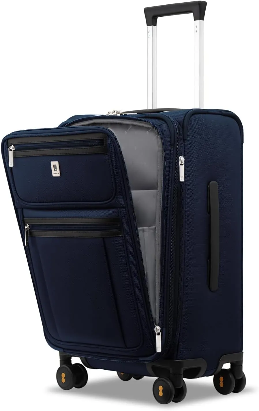 LEVEL8 Carry On Luggage Airline Approved with Compartment, Softside Expandable Rolling Suitcase with Spinner Wheels, Blue, Carry-On 20-Inch