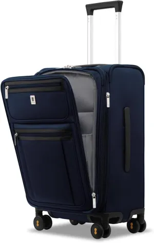LEVEL8 Carry On Luggage Airline Approved with Compartment, Softside Expandable Rolling Suitcase with Spinner Wheels, Blue, Carry-On 20-Inch