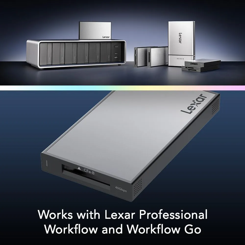 Lexar Professional Workflow CFexpress 4.0 Type B Card Reader, Pairs with Lexar Professional Workflow, USB-C to USB-A Adapter, Compatible with PC, Laptop, Tablet, Smartphone (LPWF740N-6ANGL)