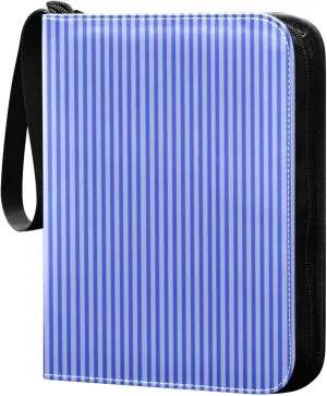 Light Blue Stripes Card Binder 4 Pocket Trading Card Album Fits 400 Sports/Game Cards, PU Cover 3 Ring Card Collection with 50 Removable Sleeves